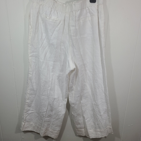 Saks Fifth Avenue Pants Linen Wide Leg Tie Waist Lagenlook Crop Ankle Off White - Picture 5 of 8